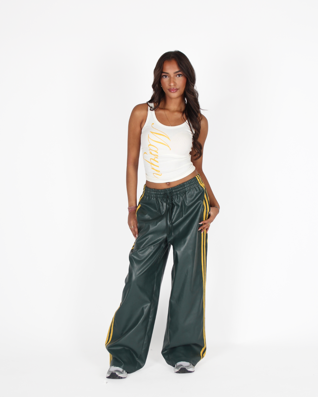 MTL Striped Leather Pants Green