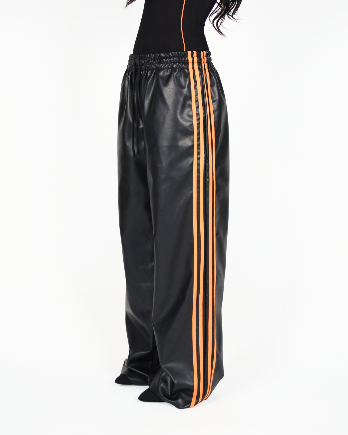 MTL Striped Leather Pants Black/Orange