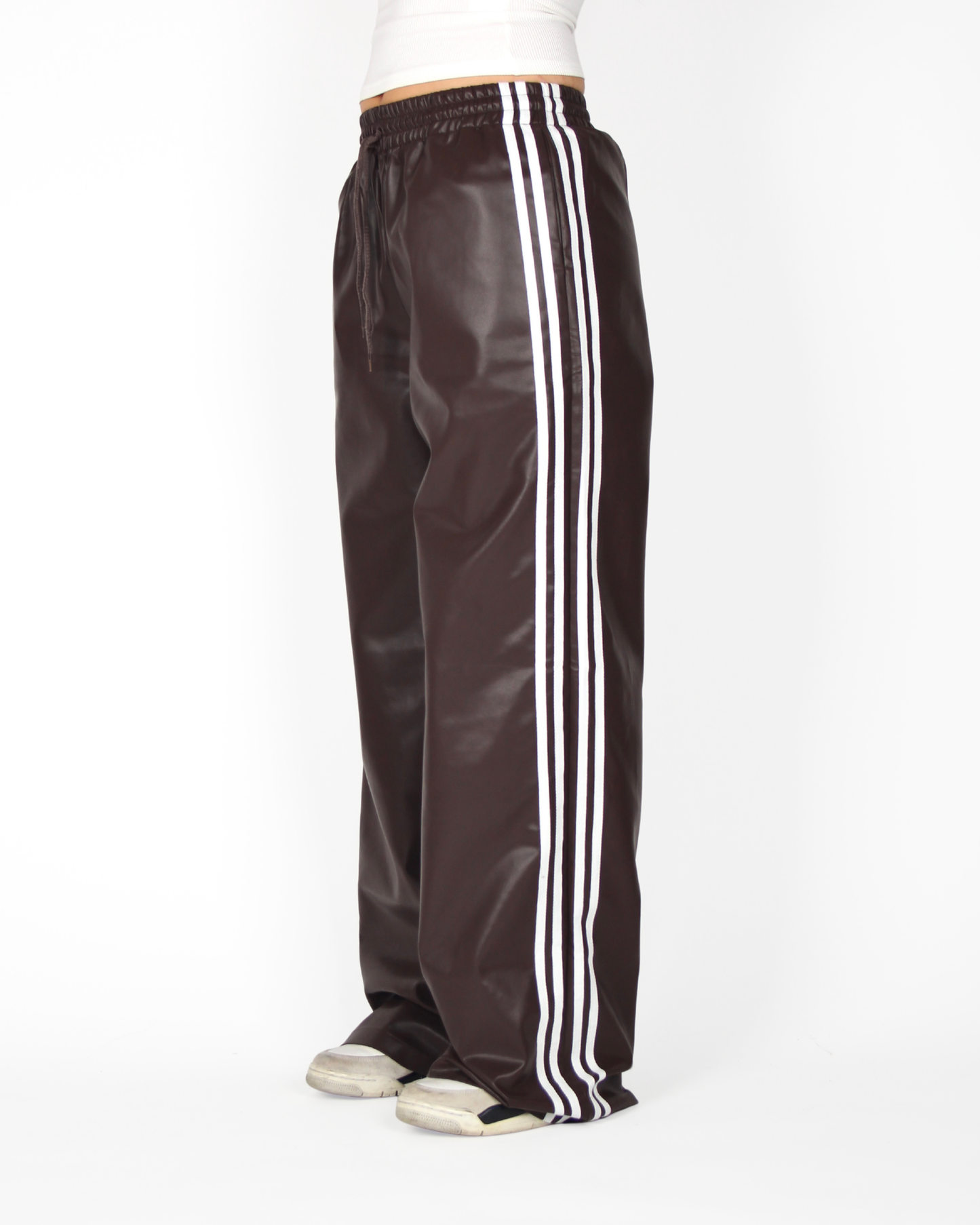 MTL Striped Leather Pants Brown