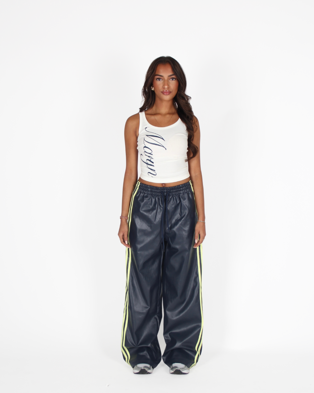 MTL Striped Leather Pants Navy