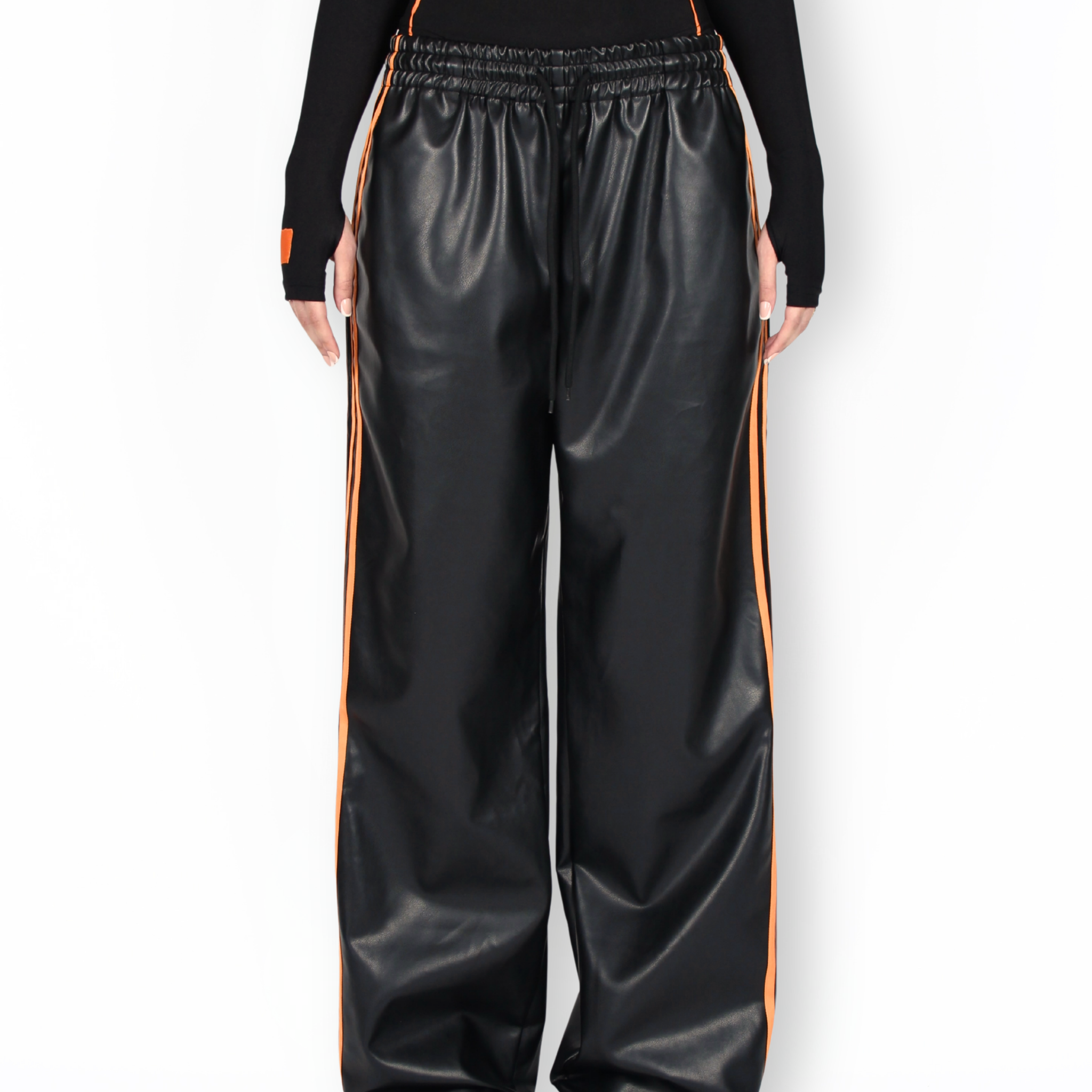 MTL Striped Leather Pants Black/Orange