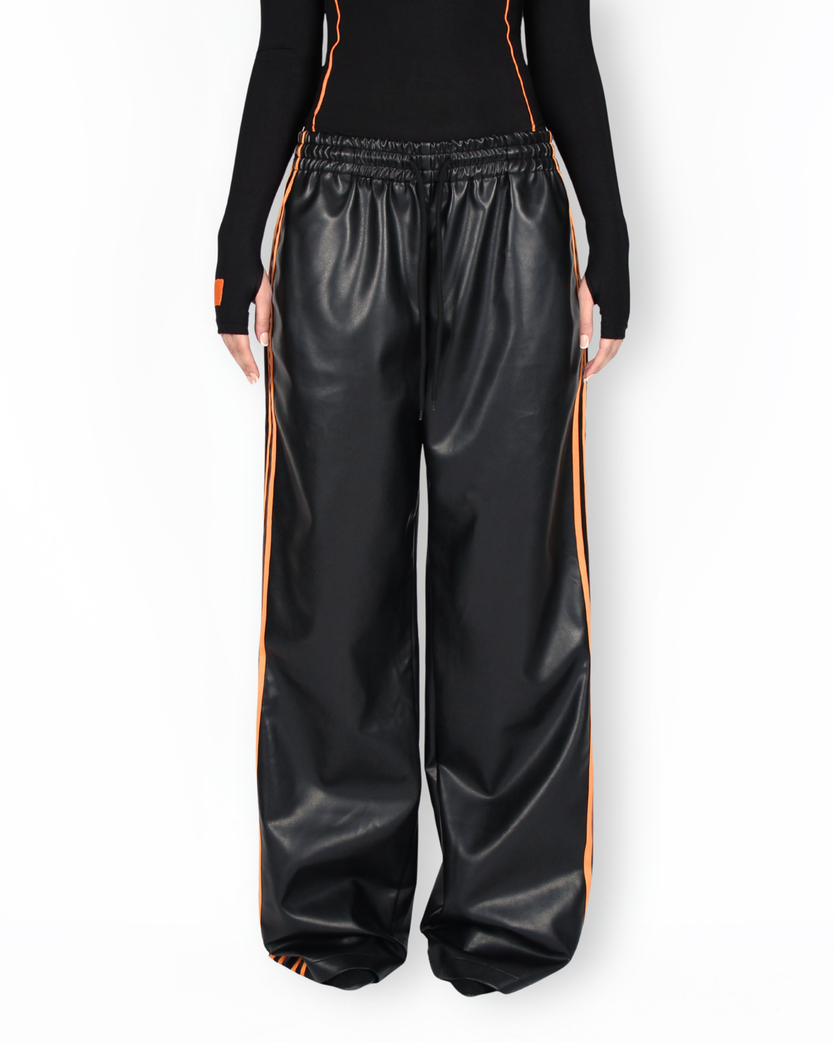 MTL Striped Leather Pants Black/Orange