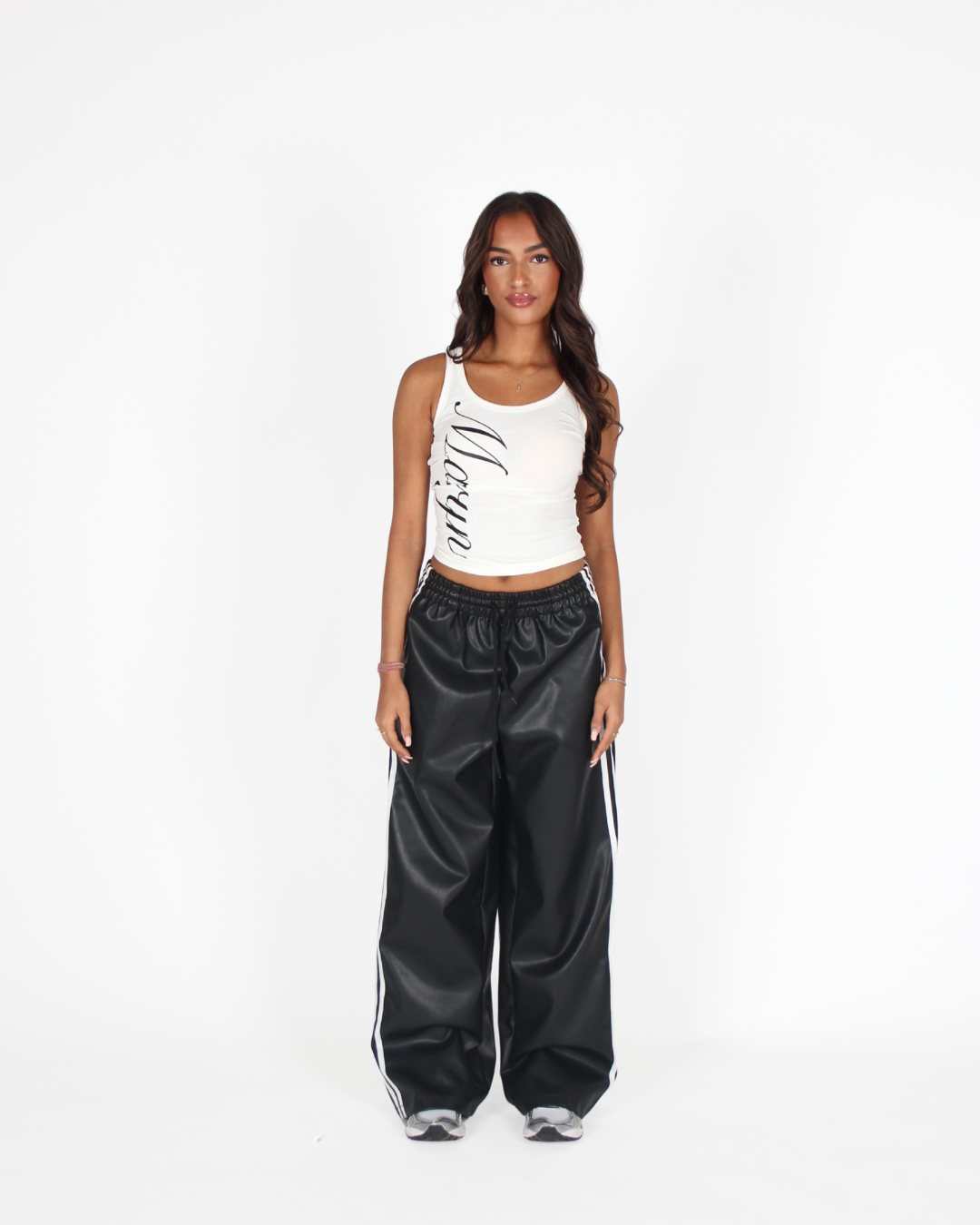 MTL Striped Leather Pants Black