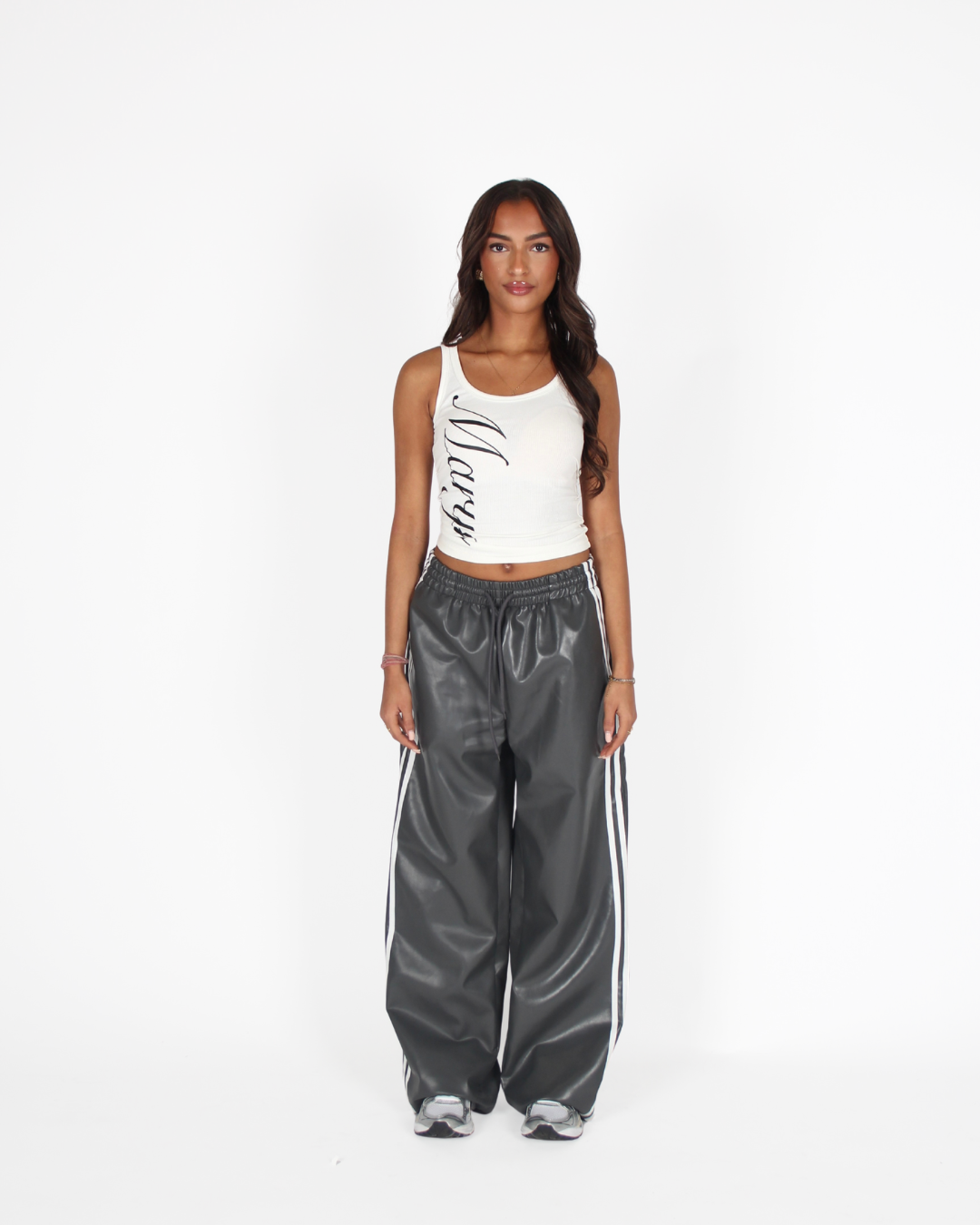 MTL Striped Leather Pants Grey