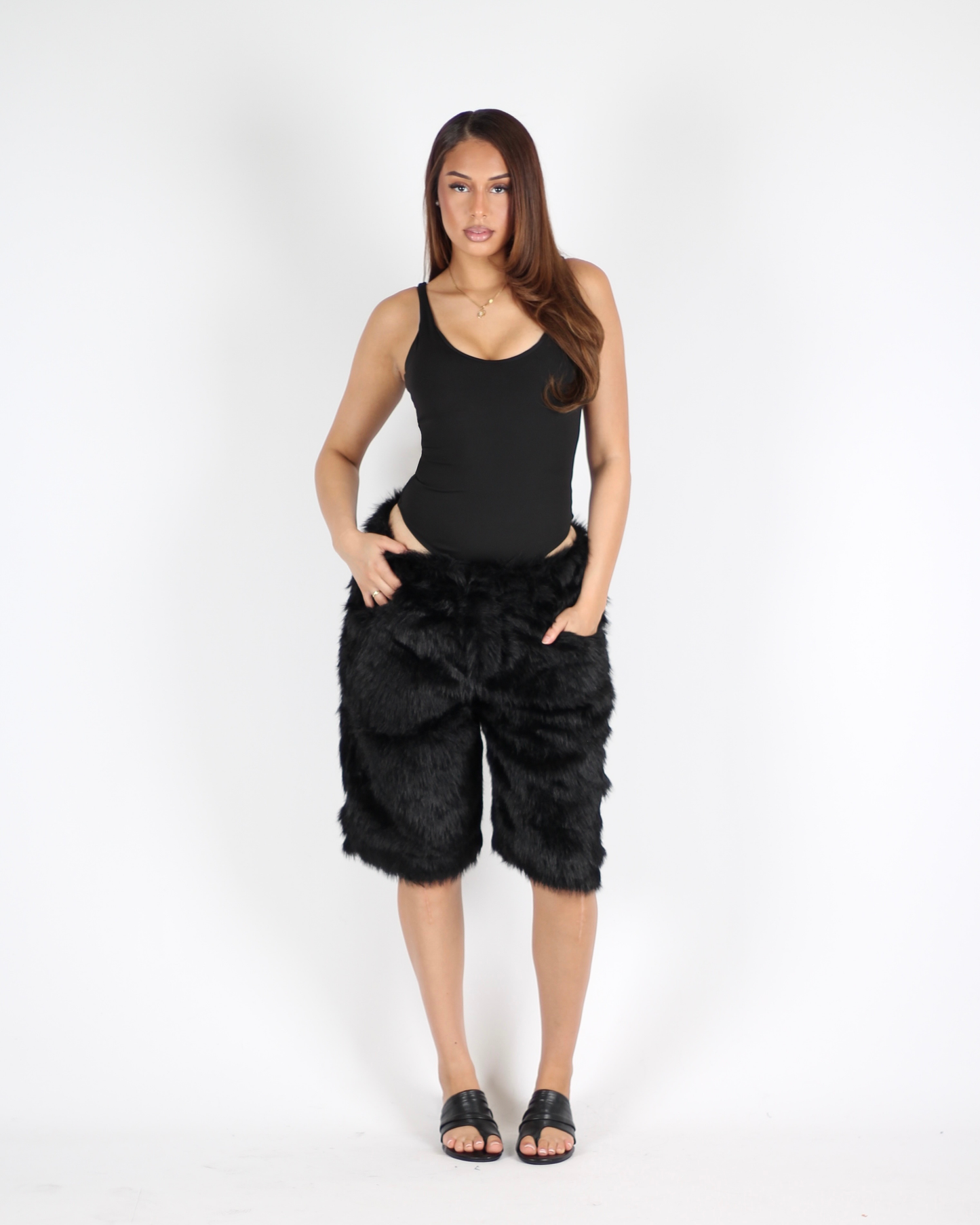 MTL Faux Fur Shorts Black