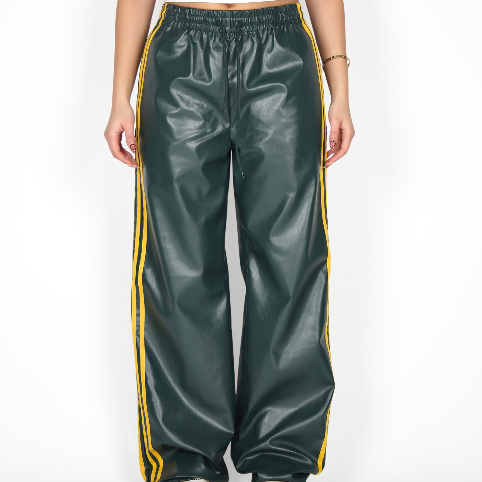 MTL Striped Leather Pants Green