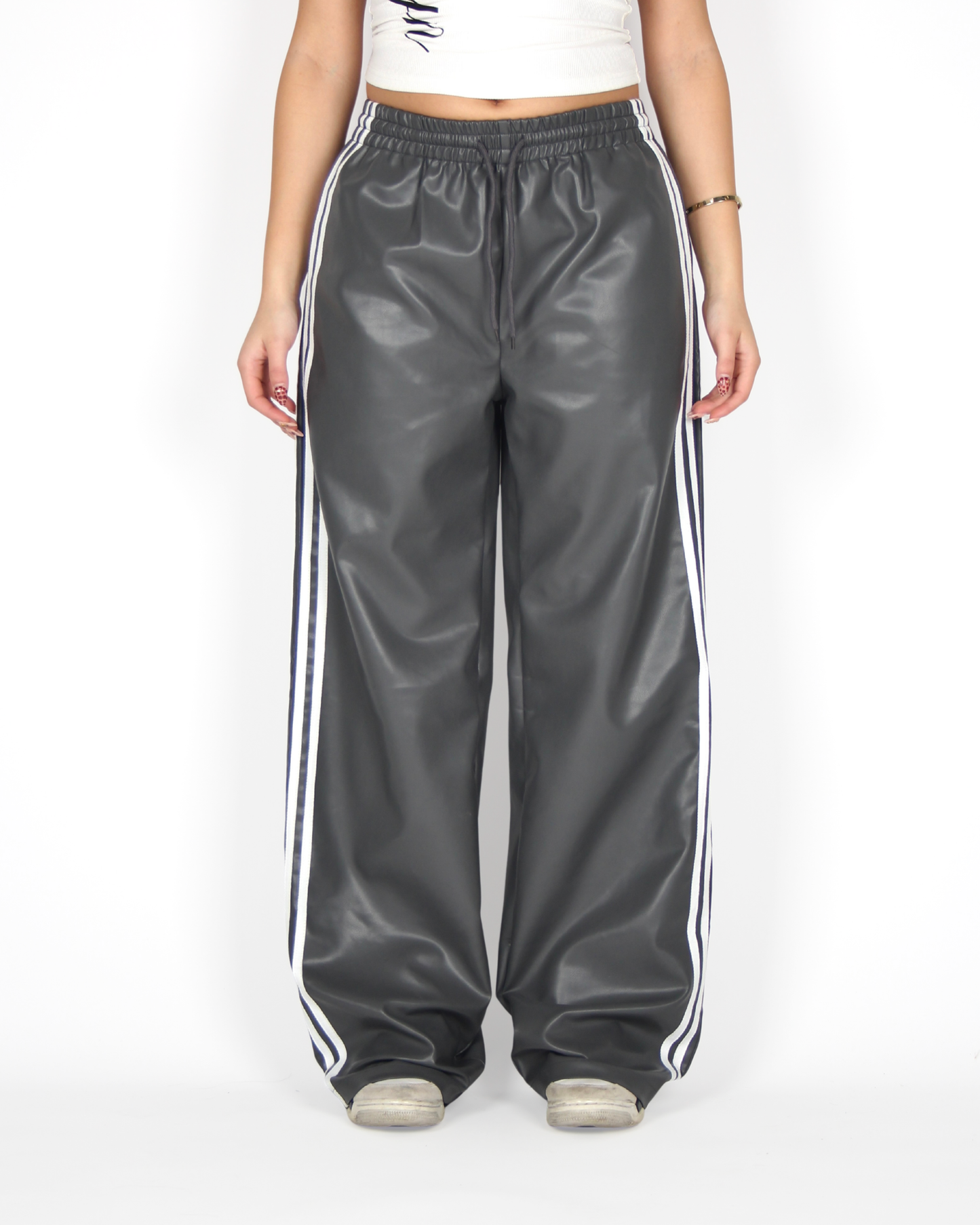 MTL Striped Leather Pants Grey