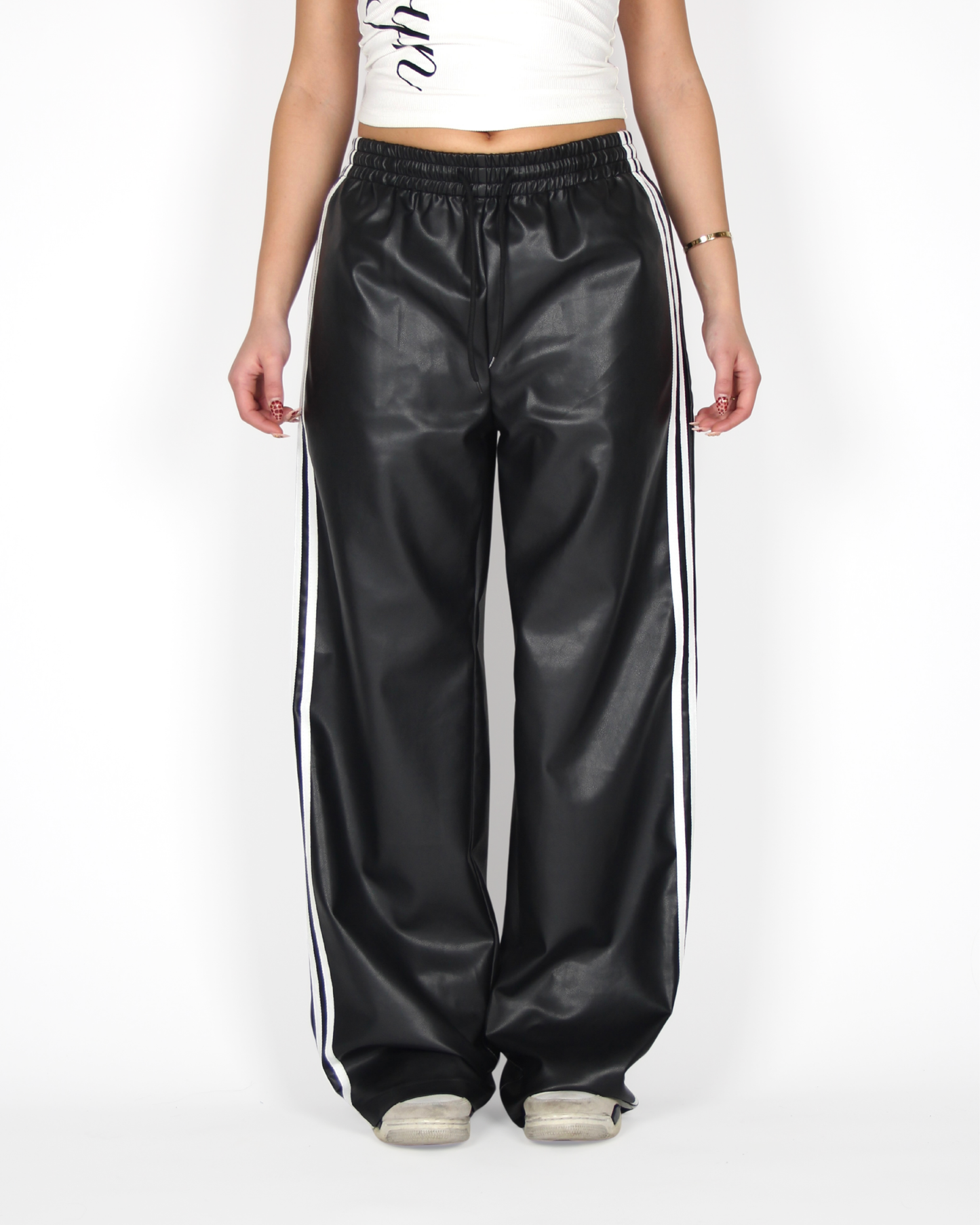 MTL Striped Leather Pants Black