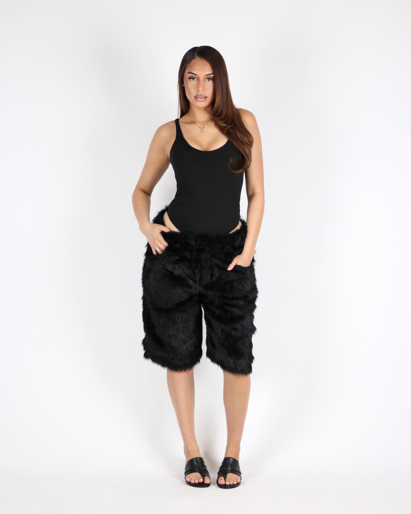 MTL Faux Fur Shorts Black