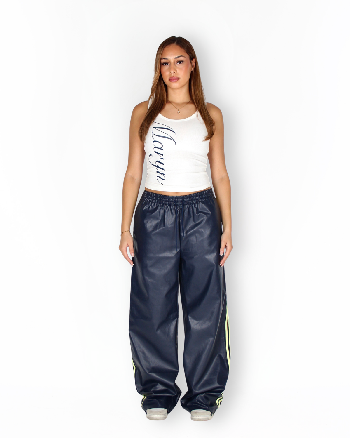 MTL Striped Leather Pants Navy