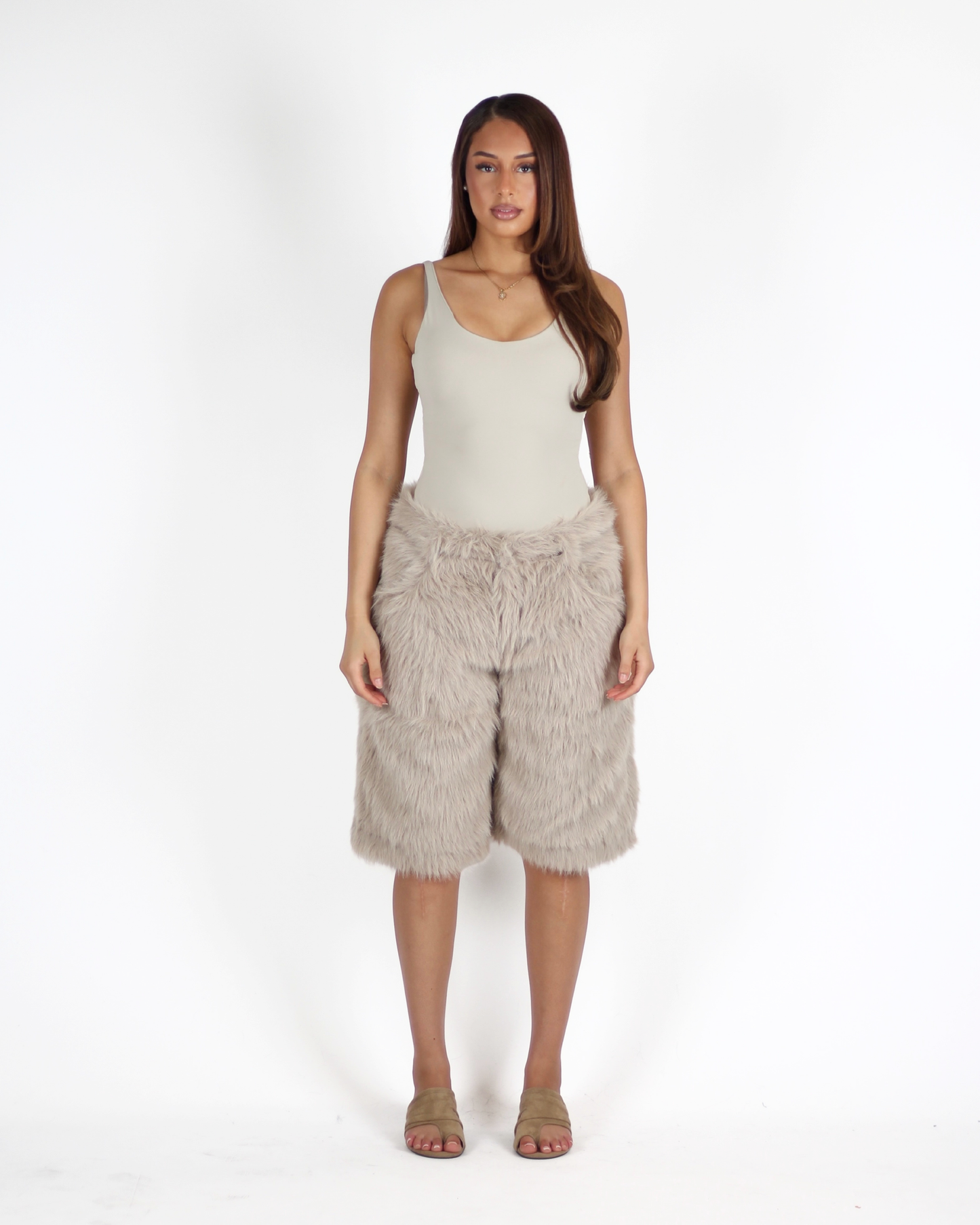 MTL Faux Fur Shorts Beige