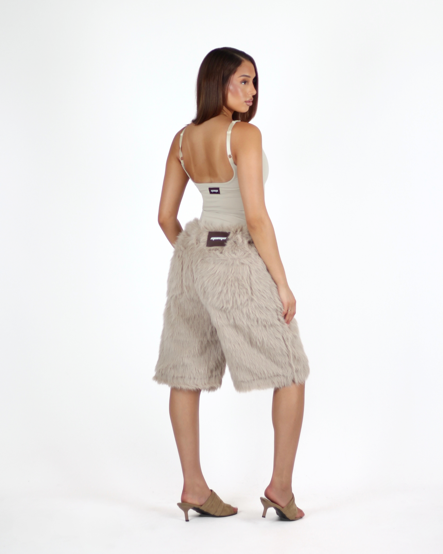 MTL Faux Fur Shorts Beige