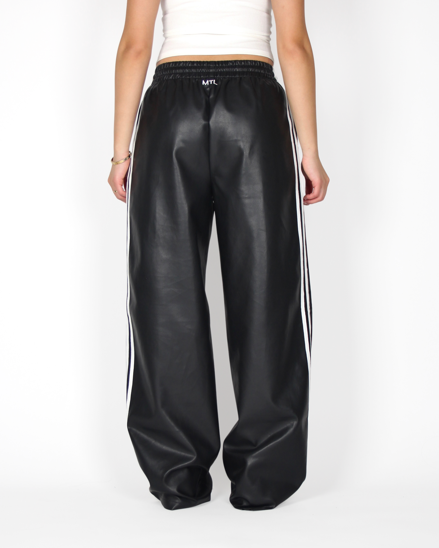 MTL Striped Leather Pants Black