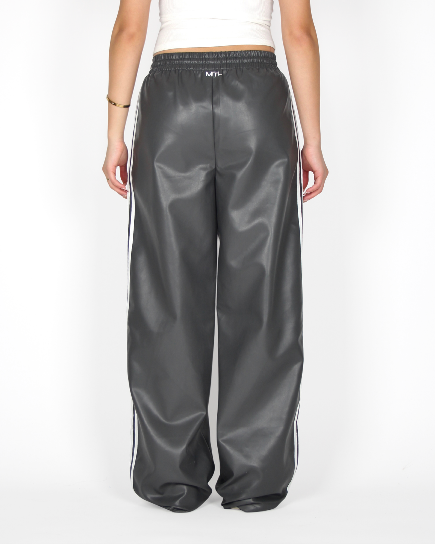 MTL Striped Leather Pants Grey