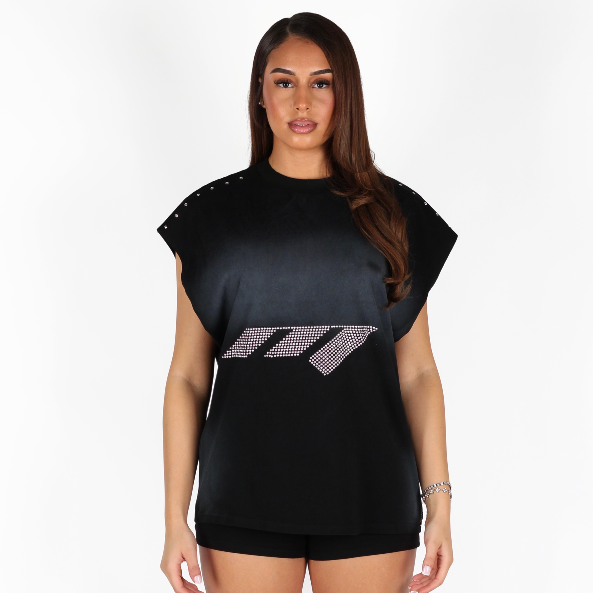 MTL Studded Sleeveless Zipper Shirt Black
