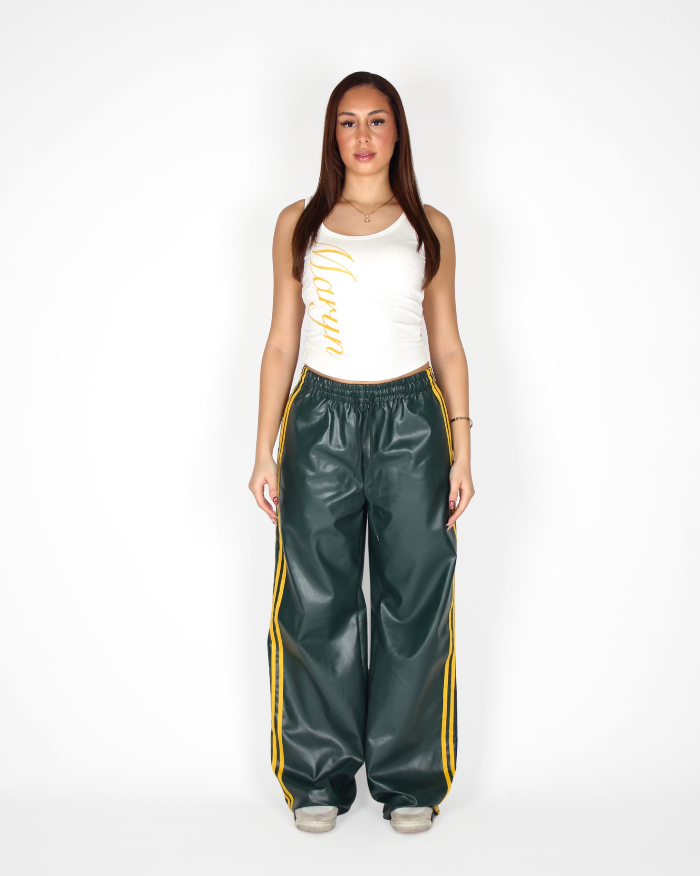 MTL Striped Leather Pants Green