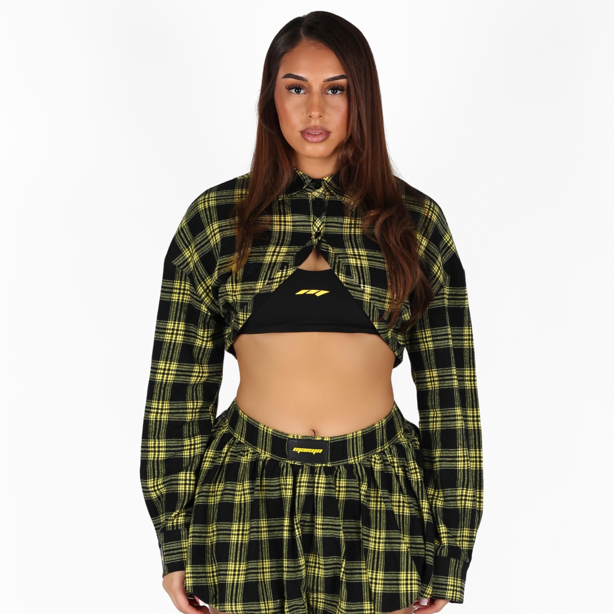 MTL Checked Cropped Flannel Black/Yellow