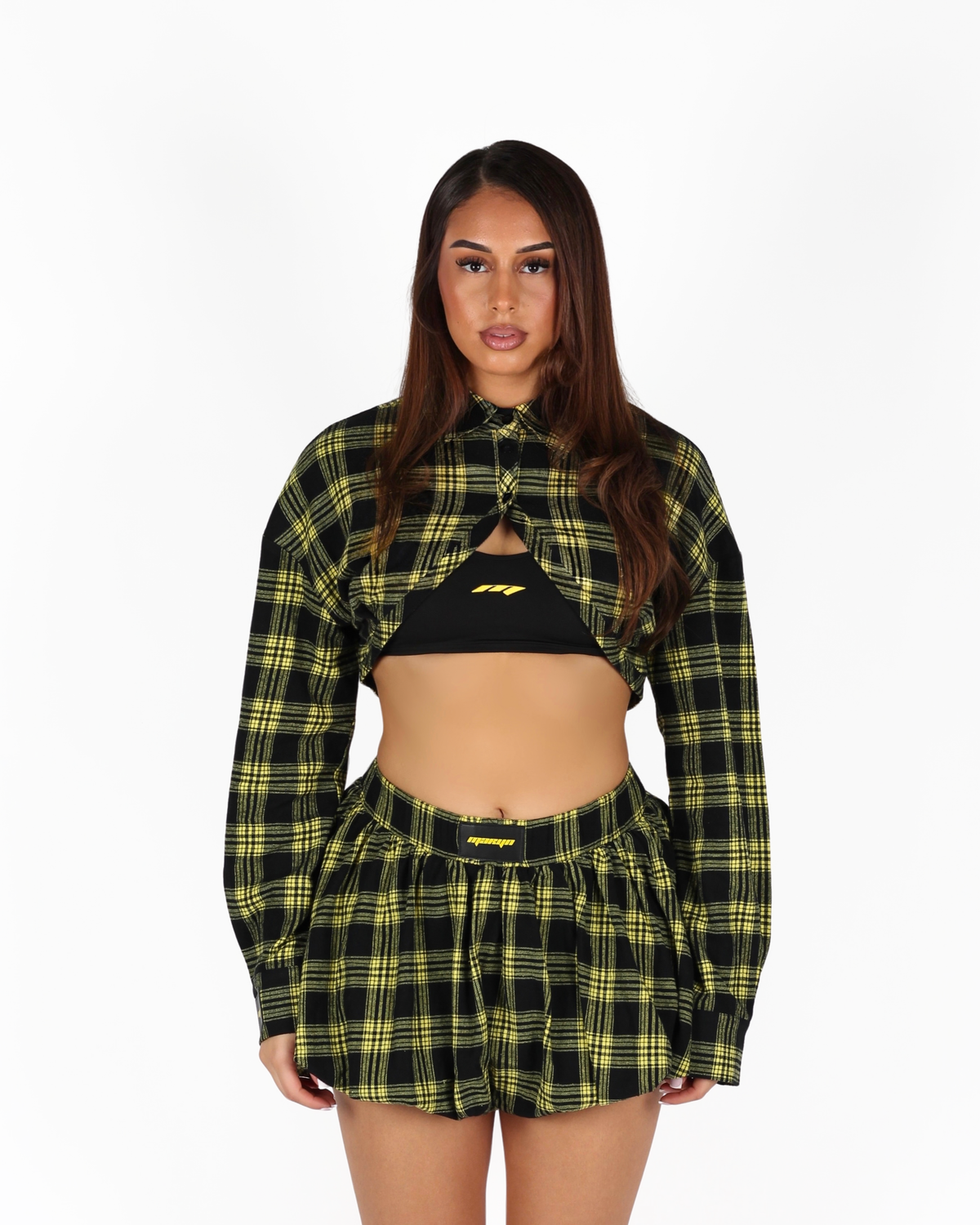 MTL Checked Cropped Flannel Black/Yellow