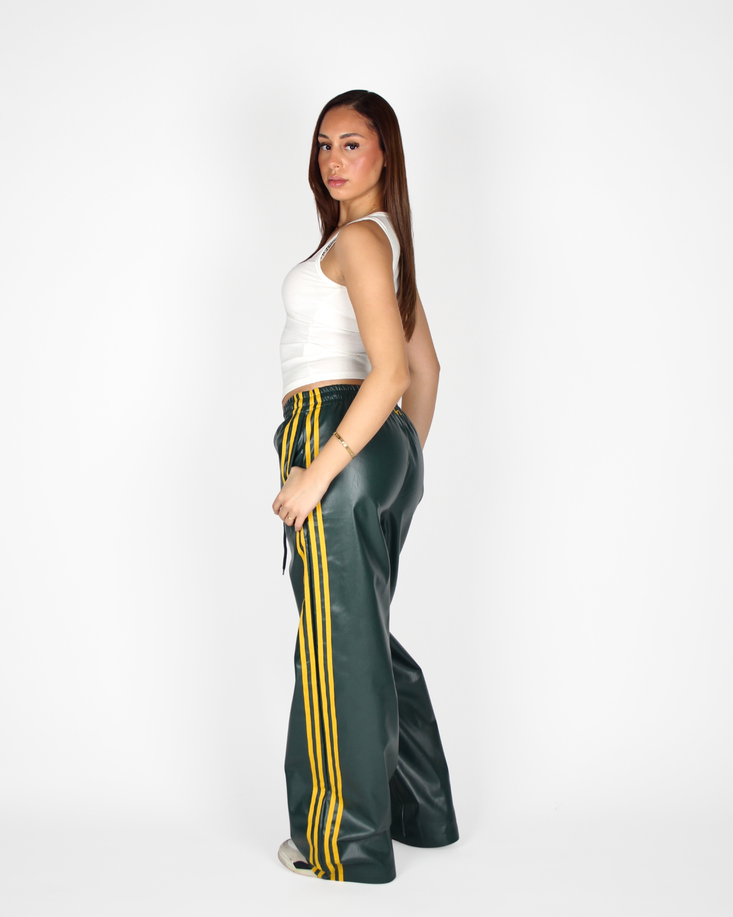 MTL Striped Leather Pants Green