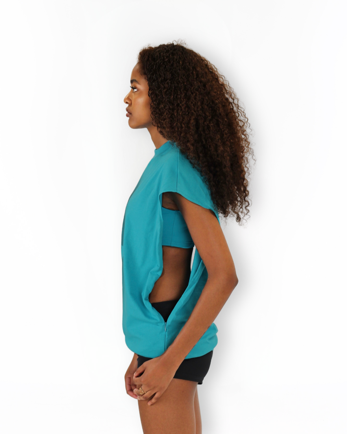 MTL Sleeveless Zipper Shirt Teal