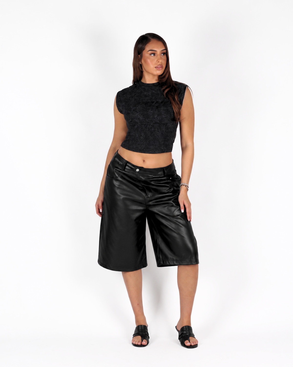 MTL Studded Leather Bermuda Black