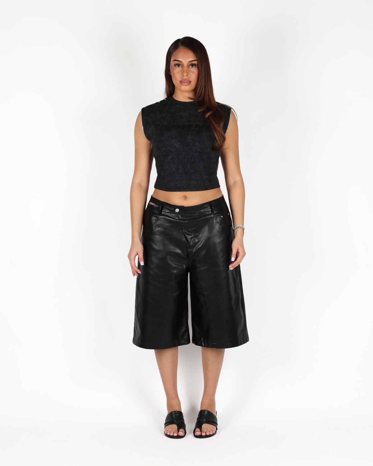 MTL Studded Leather Bermuda Black