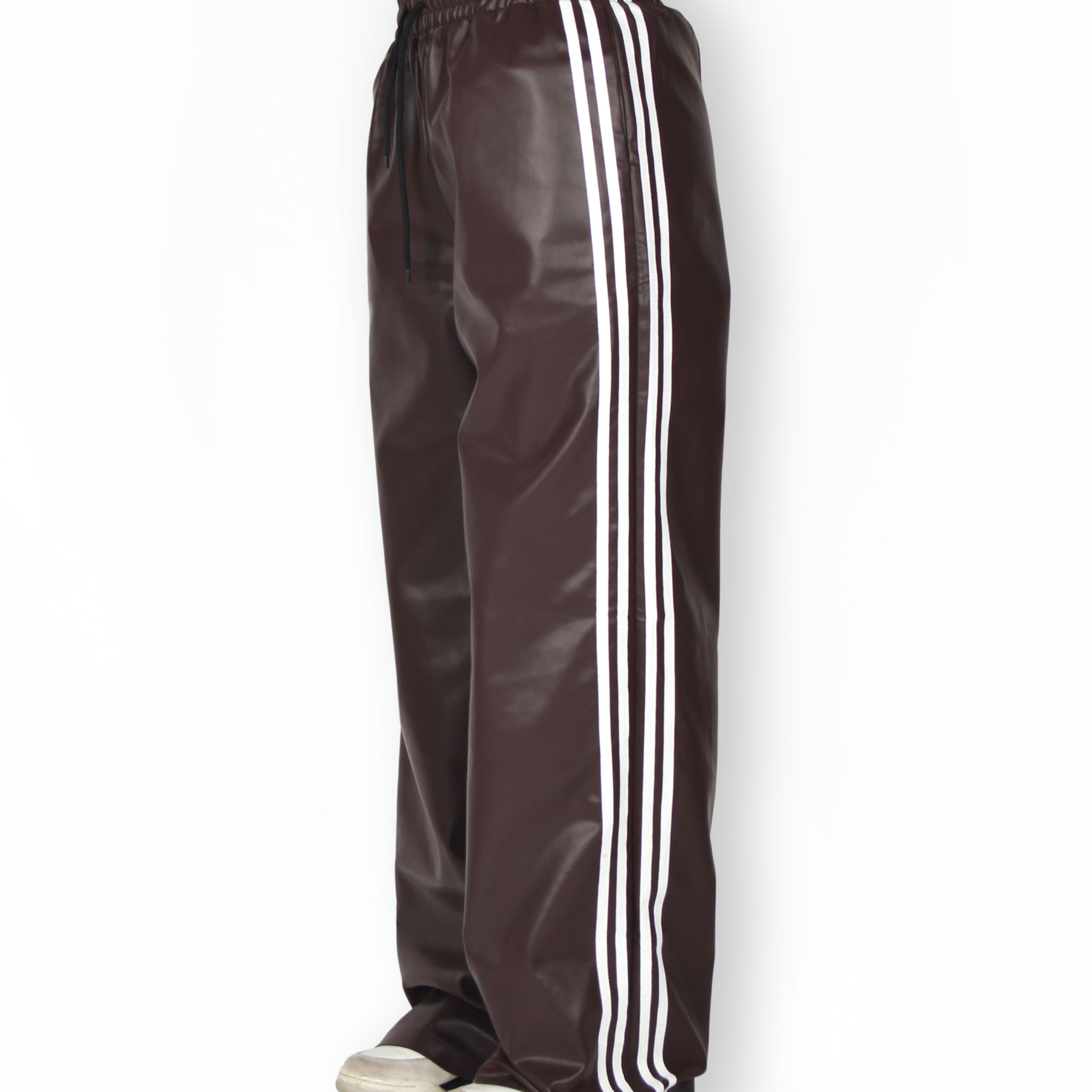 MTL Striped Leather Pants Brown
