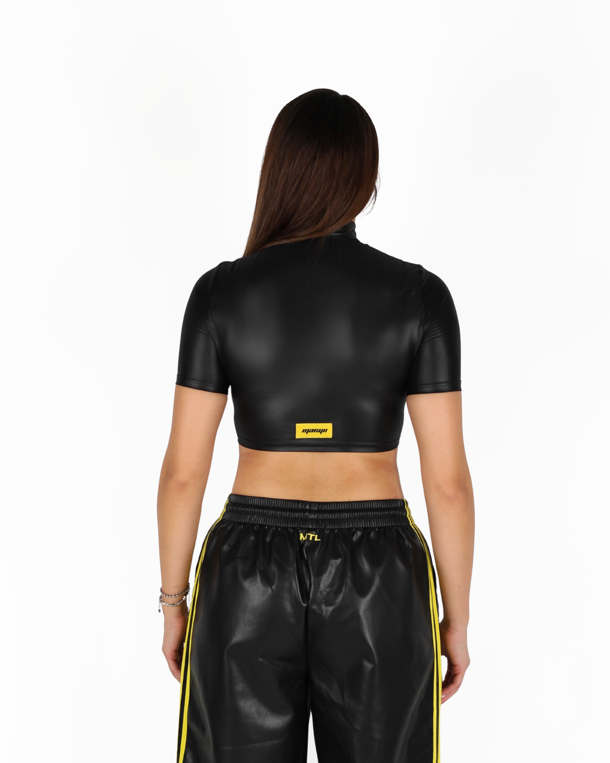 MTL Faux Leather Zip-up Top Black/Yellow