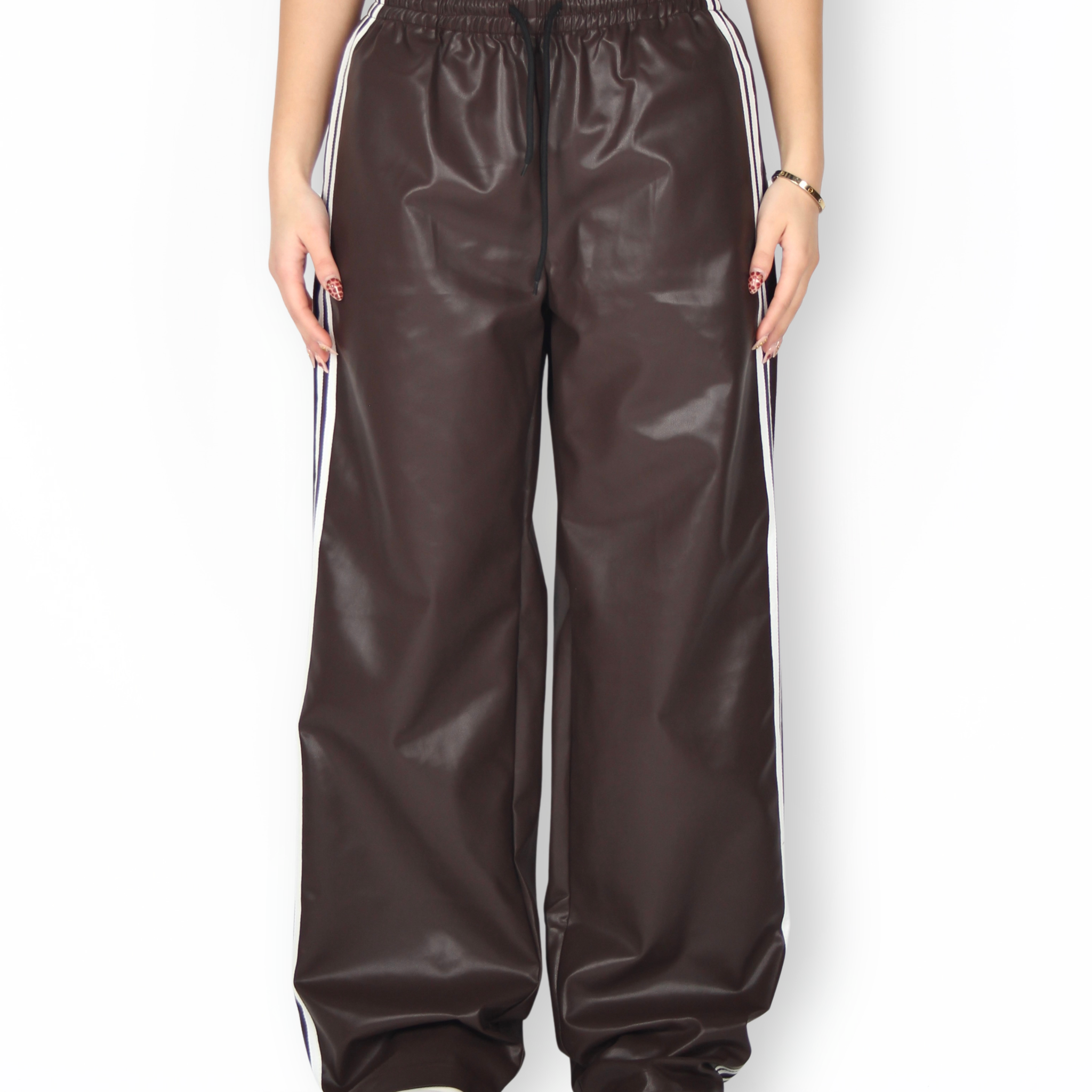 MTL Striped Leather Pants Brown