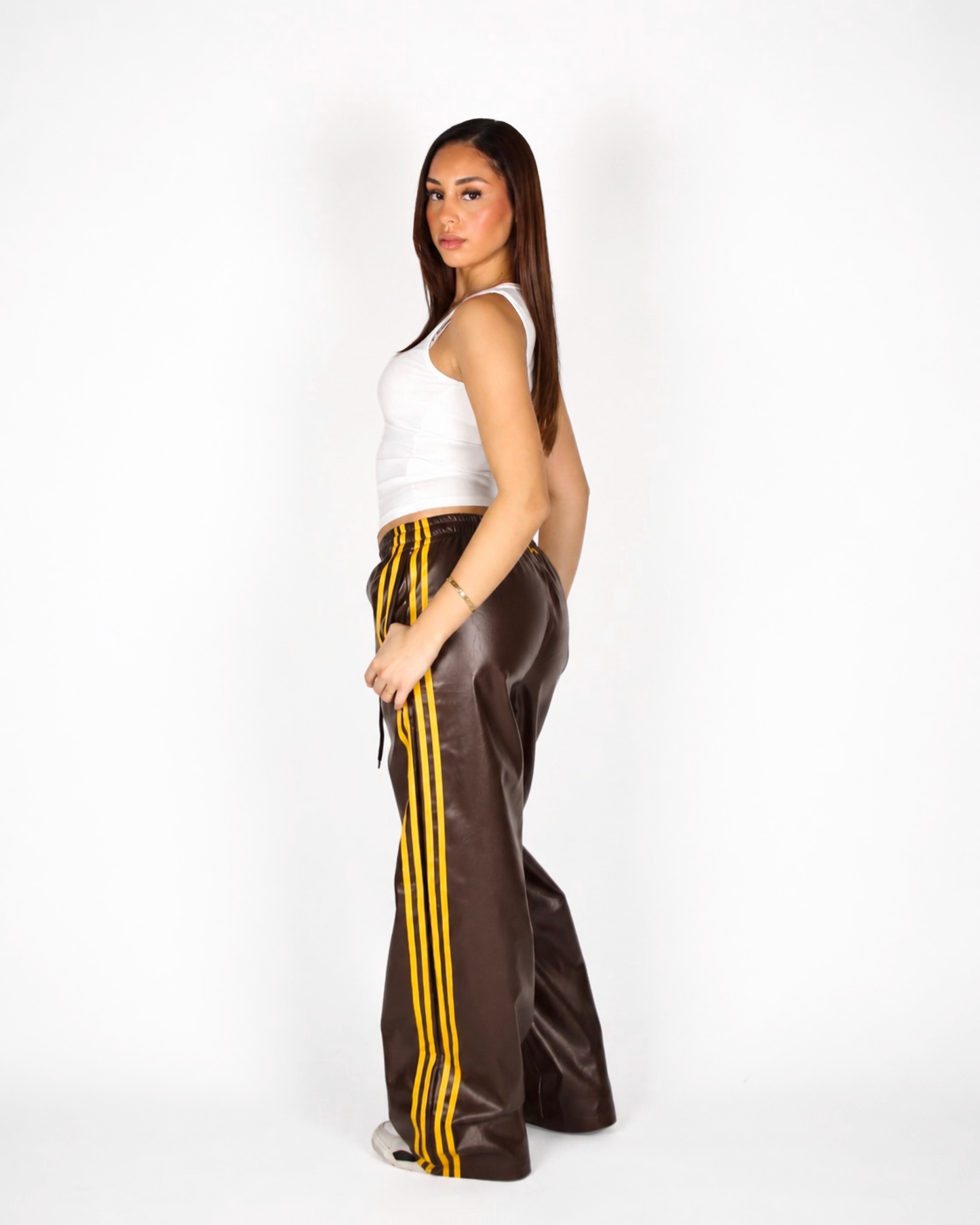 MTL Striped Leather Pants Brown/Yellow