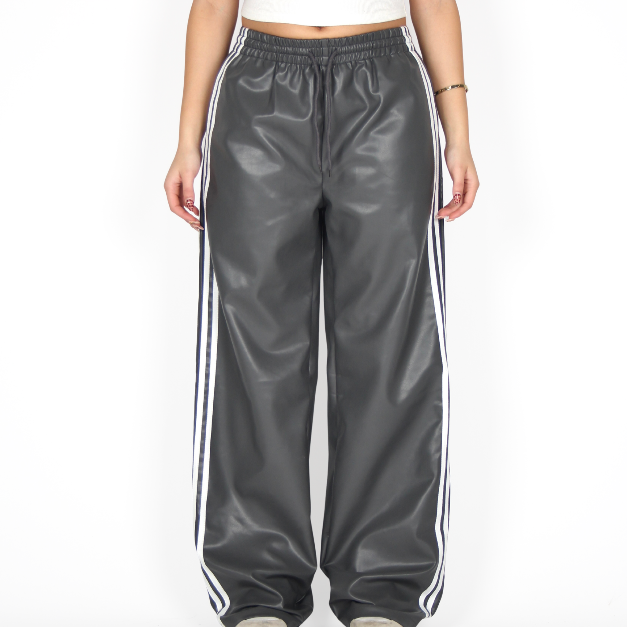 MTL Striped Leather Pants Grey