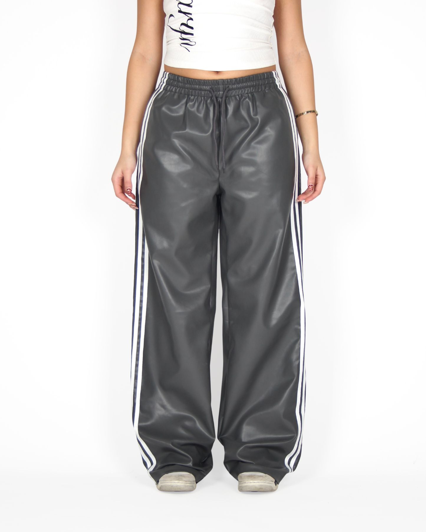MTL Striped Leather Pants Grey