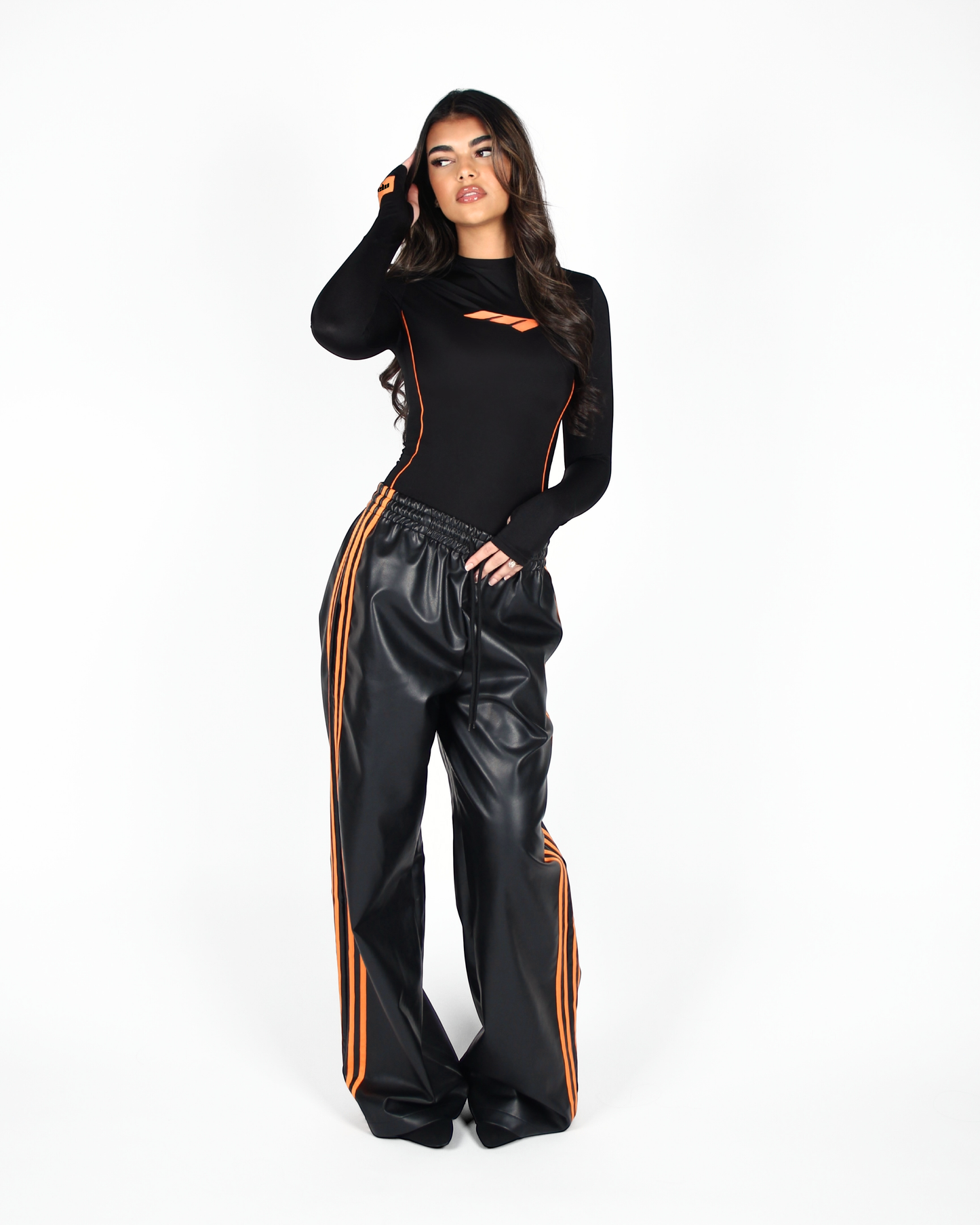 MTL Striped Leather Pants Black/Orange